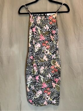 Floral Midi Slip Dress with Pink Accents